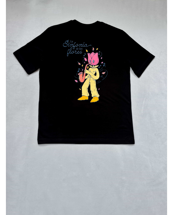 Camiseta negra tulipán saxofón