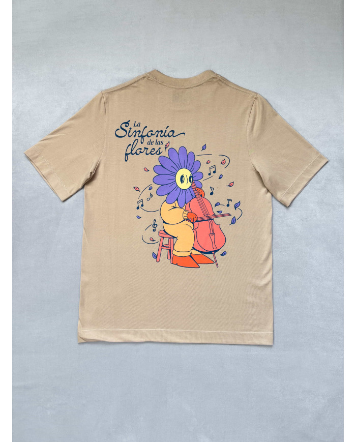 Camiseta negra flor tocando violonchelo